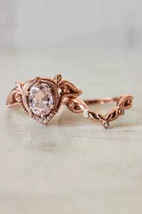 Art nouveau bridal ring set with morganite / Lida oval