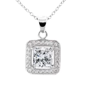 Ivy 18k White Gold Plated Princess Cut CZ Crystal Pendant Necklace