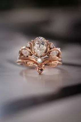 Lab grown diamond bridal ring set, rose gold stacking ring set / Swanlake