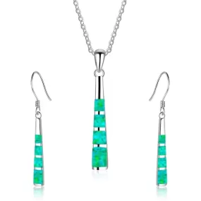 Long Column Shape Fire Opal Necklace & Earrings Trendy Fashion Jewelry Set