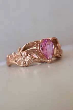 Pink sapphire engagement ring, art nouveau ring / Eloise