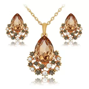 Rose Gold Crystal Necklace & Earrings Fashion Wedding Jewelry Set