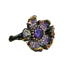 Shiny Unique Black Gold Flower-Shaped Amethyst Ring