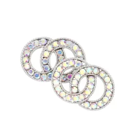 Stone Embellished Double Open Circle Link Evening Earrings